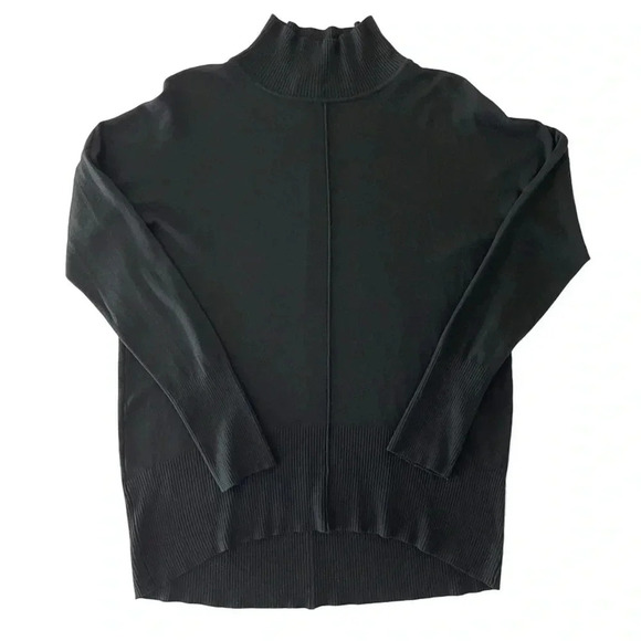 Vintage Wool Blend Long Sleeve Shirt Women M Black Mock Neck Hi-lo Hem - Picture 7 of 9